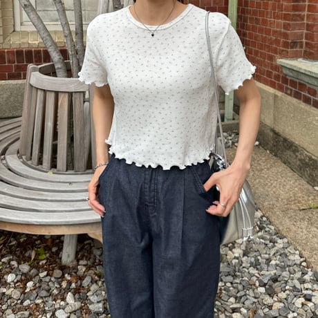 【SAMPLE SALE】flower short waffle T shirt