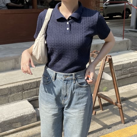 compact sheer polo knit