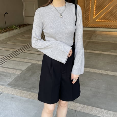 flare sleeve simple rib knit