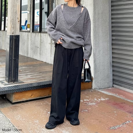 tuck twill wide pants