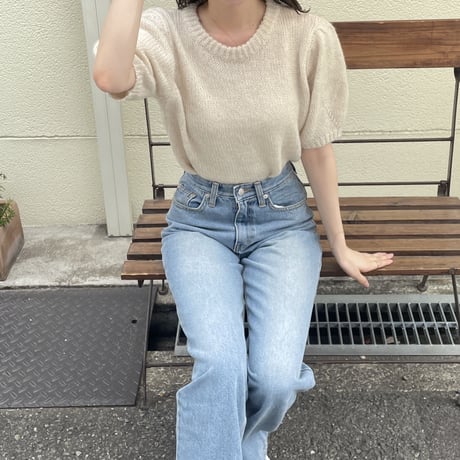 【SAMPLE SALE】puff sleeve mohair touch half sleeve knit