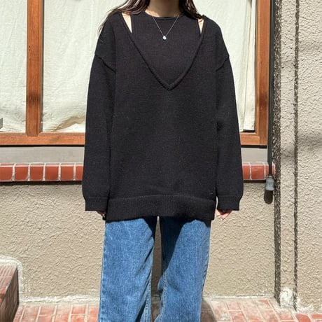 shoulder slit loose knit