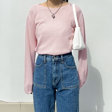 boat neck sheer knit pullover