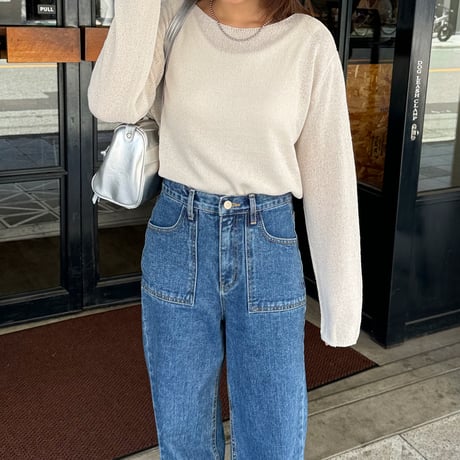 boat neck sheer knit pullover
