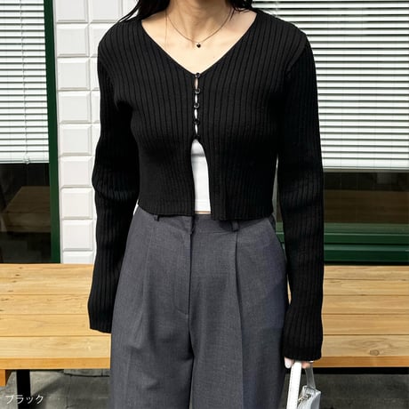button rib short cardigan