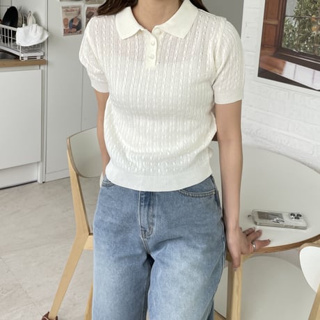 compact sheer polo knit
