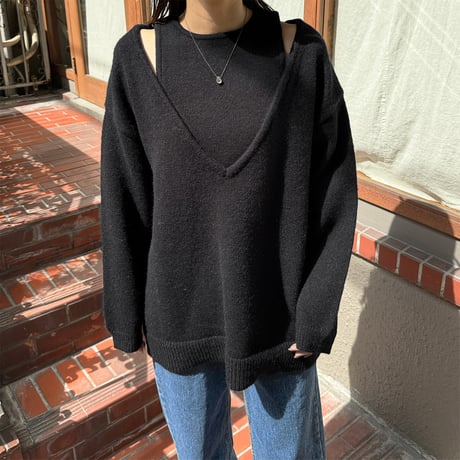 shoulder slit loose knit