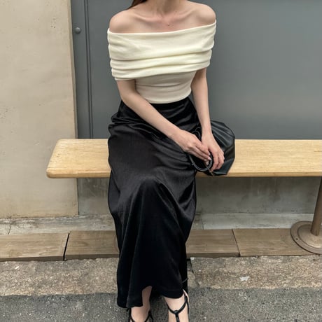 【SAMPLE SALE】half sleeve sheer off shoulder knit