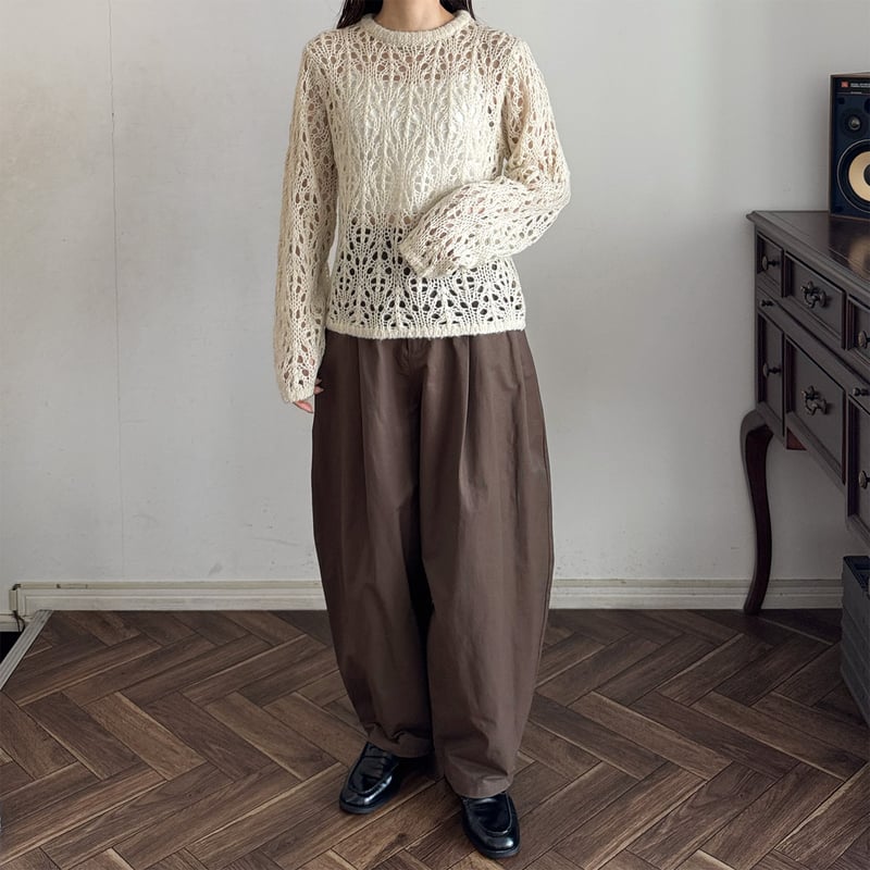 美品★Drawer★アルパカ 編み上げメッシュ 長袖ニット ベージュ サイズ1 美品☆Drawer☆アルパカ 編み上げメッシュ 長袖ニット ベージュ サイズ