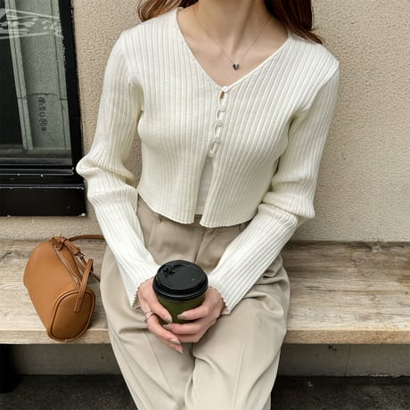 button rib short cardigan