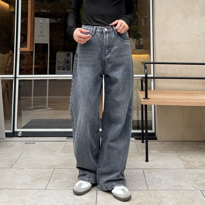 basic semi wide straight denim | LE MORE