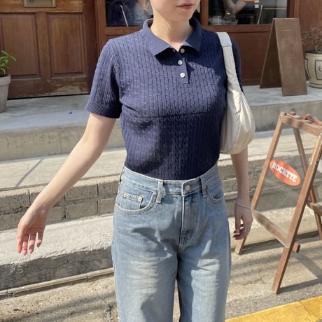 compact sheer polo knit