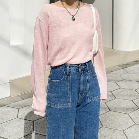 boat neck sheer knit pullover