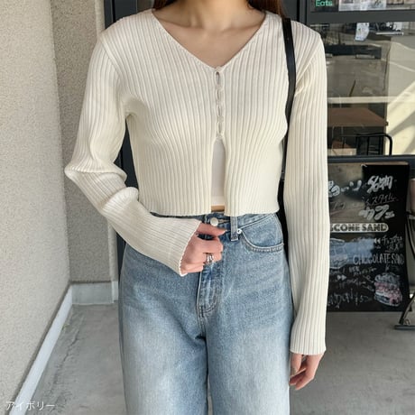 button rib short cardigan