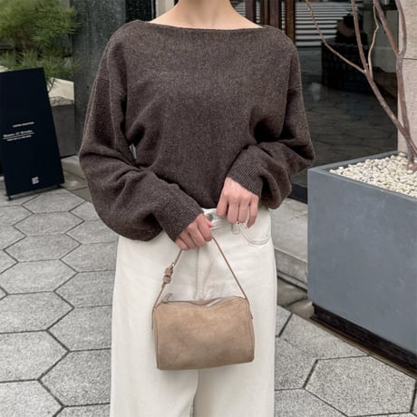 choker set boat neck knit pullover