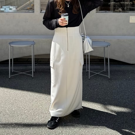 high waist zip cargo skirt
