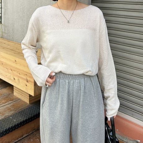 boat neck sheer knit pullover