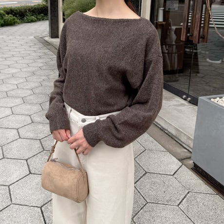 choker set boat neck knit pullover