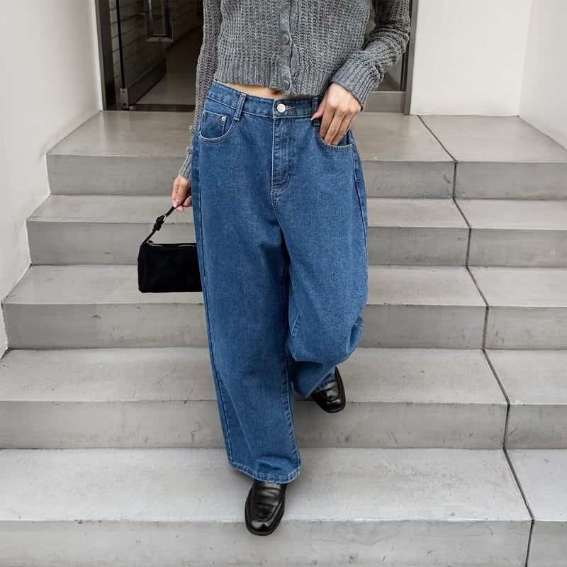 basic semi wide straight denim | LE MORE