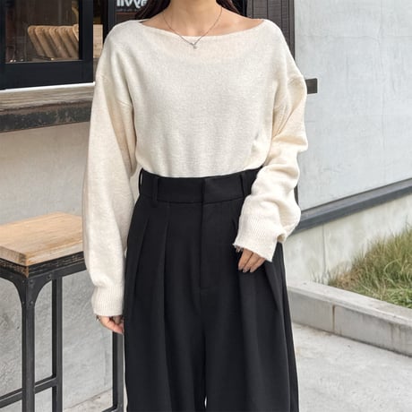 choker set boat neck knit pullover