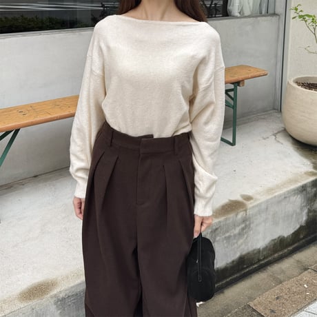 choker set boat neck knit pullover
