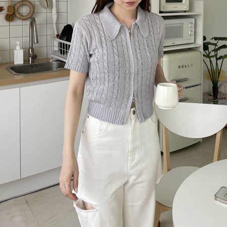 cable short W zip knit