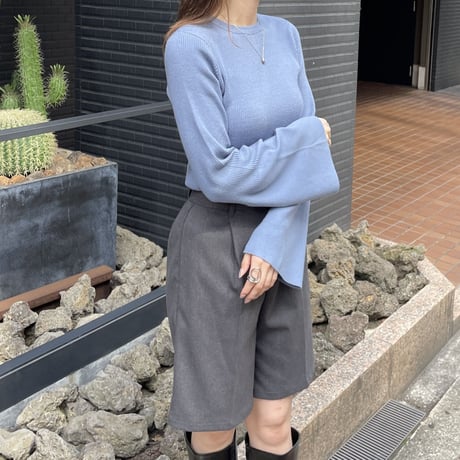 flare sleeve simple rib knit