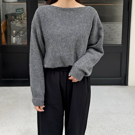 choker set boat neck knit pullover