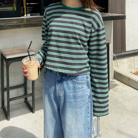 【SAMPLE SALE】cropped border long T