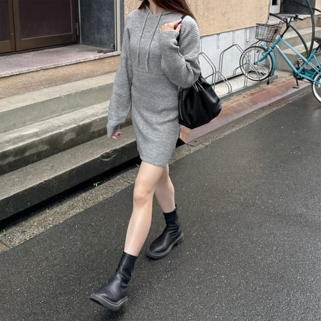 hoodie rib knit mini one-piece