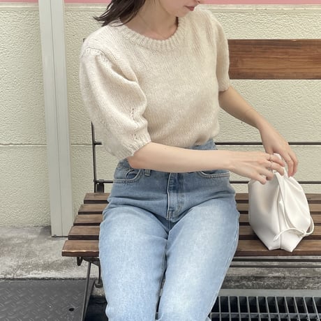 【SAMPLE SALE】puff sleeve mohair touch half sleeve knit
