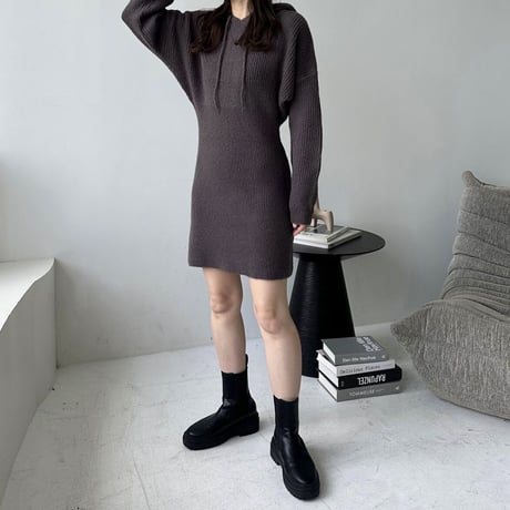 hoodie rib knit mini one-piece