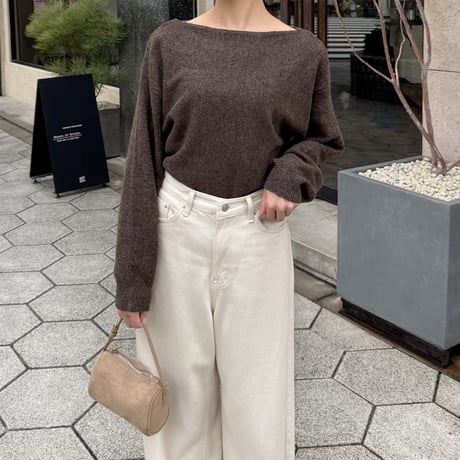 choker set boat neck knit pullover