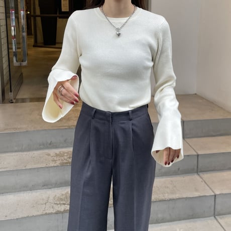 flare sleeve simple rib knit