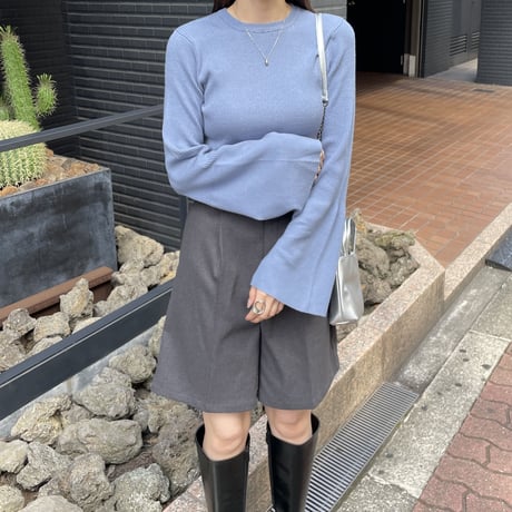 flare sleeve simple rib knit