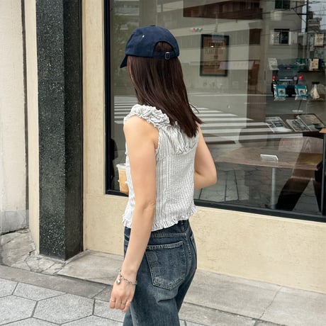 【SAMPLE SALE】stripe gather frill  blouse