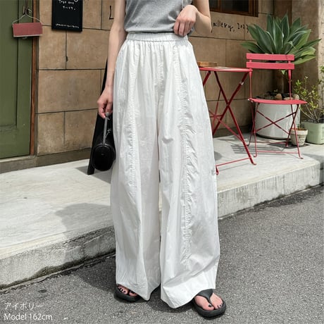 【SAMPLE SALE】nylon gather wide pants