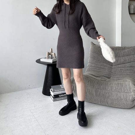hoodie rib knit mini one-piece
