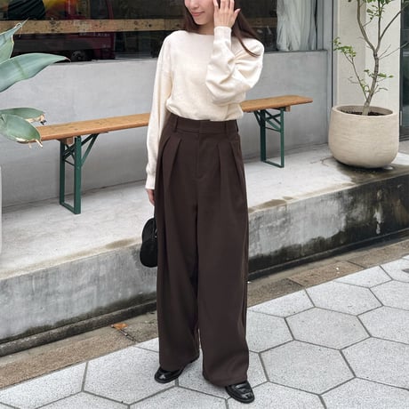 choker set boat neck knit pullover