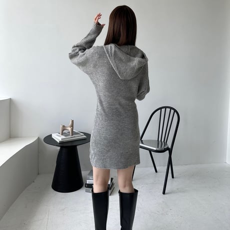 hoodie rib knit mini one-piece