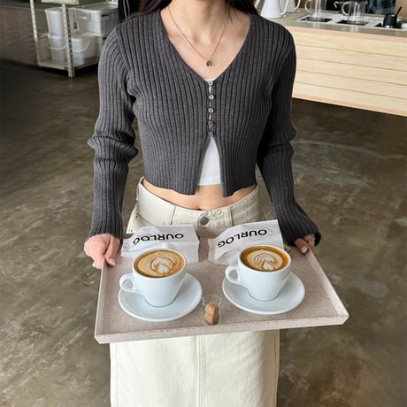 button rib short cardigan