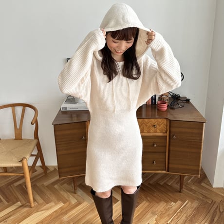 hoodie rib knit mini one-piece
