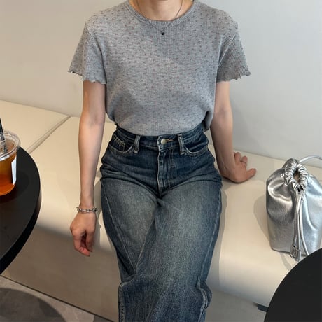 【SAMPLE SALE】flower short waffle T shirt