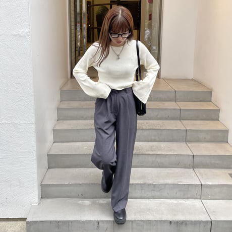 flare sleeve simple rib knit