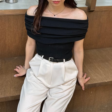 【SAMPLE SALE】half sleeve sheer off shoulder knit