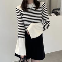 flare sleeve compact border knit