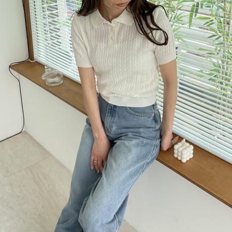 compact sheer polo knit