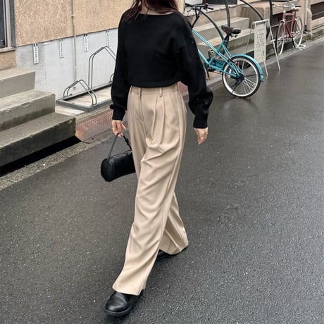 choker set boat neck knit pullover