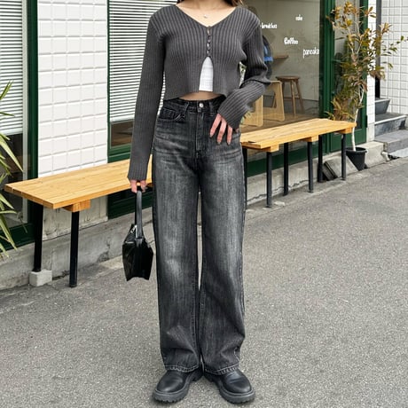 button rib short cardigan