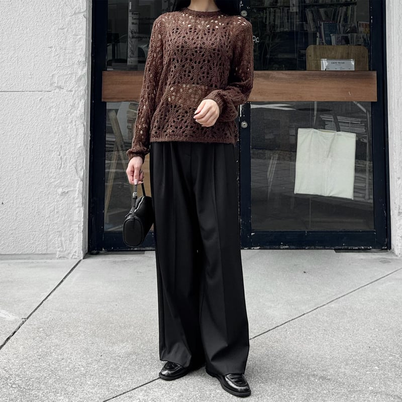 【極美品】 慈雨 プルオーバー ニット 切替 ポケット ウール混 ブラウン 40 極美品】 慈雨 プルオーバー ニット 切替 ポケット ウール混 ブラウン